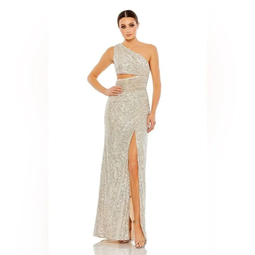 Mac Duggal sequin one shoulder dress style 26973 NWT nude size 4